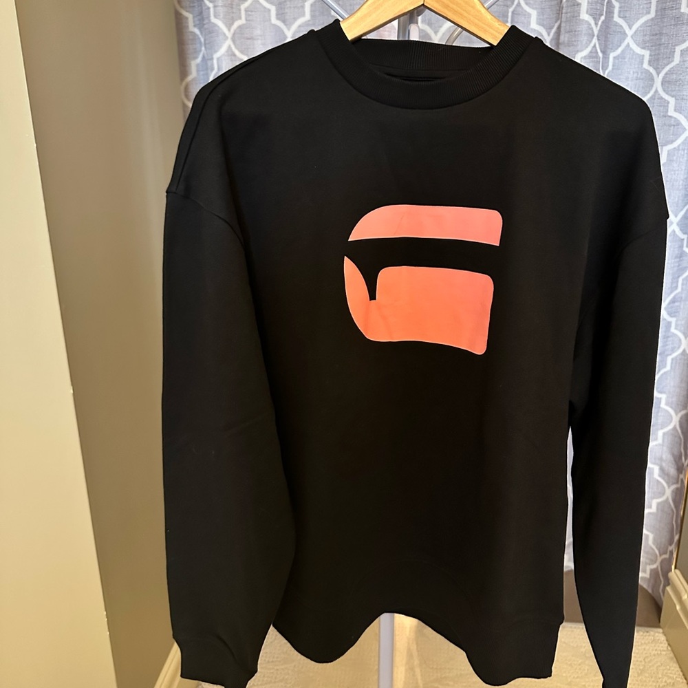 New G-Star Black Crewneck Sweater with Pink Logo